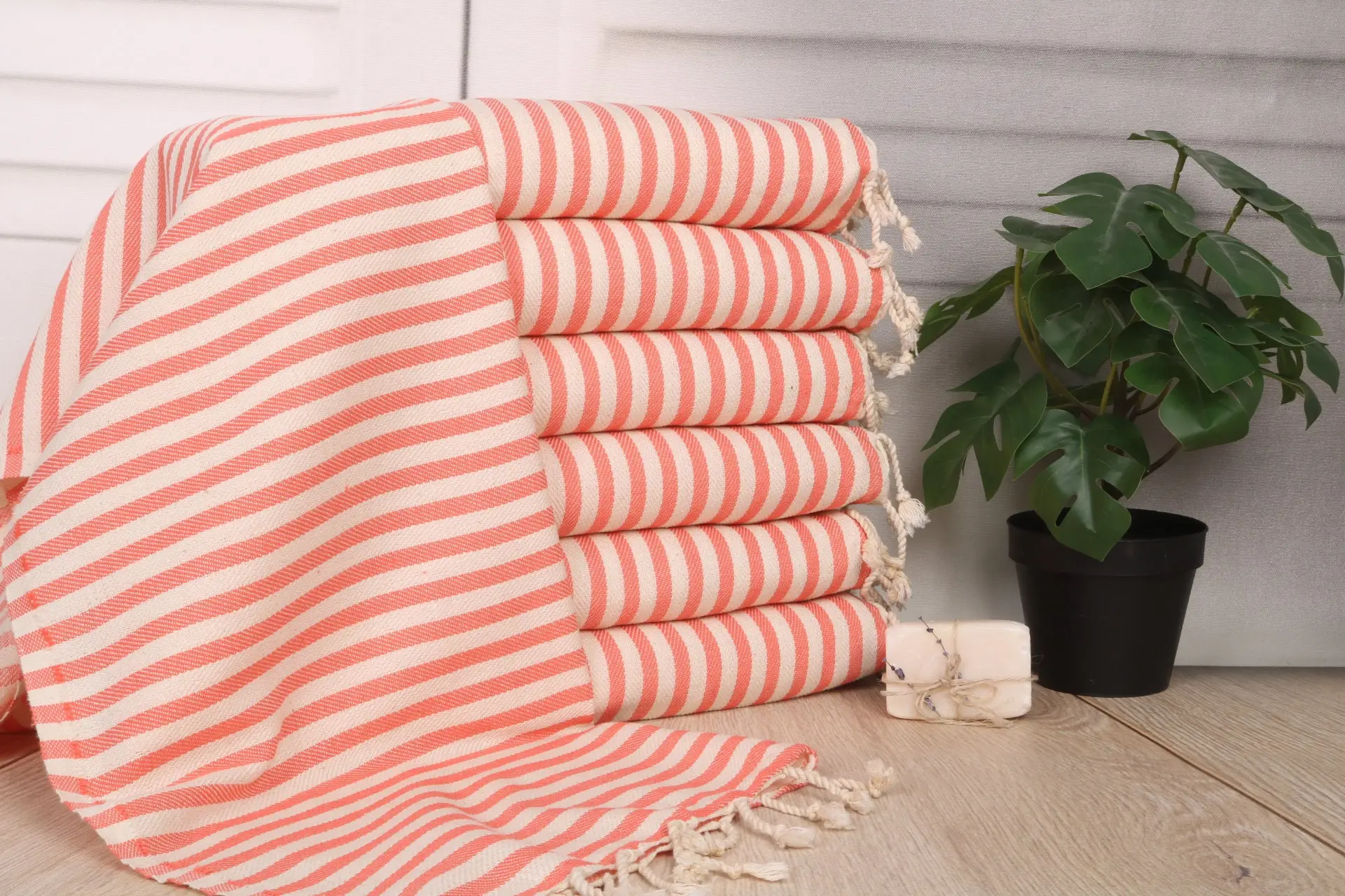 Coral Cotton Hand Towel Organic or Recycled, Personalized, 40x18 Inches - 1