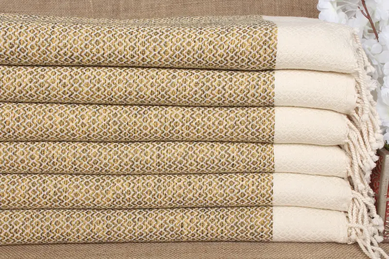 Personalized Mustard Diamond Towel, Organic Cotton, 36x75 Inches