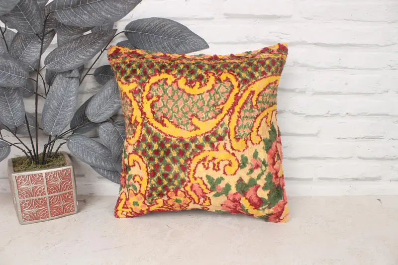 Handmade Kilim Cushion, Accent Cushion, Bolster Pillow Cover, Vintage Pillow, Kilim Cushion Sham, Cushion Case, 14x14 Green Pillow Sham - 1