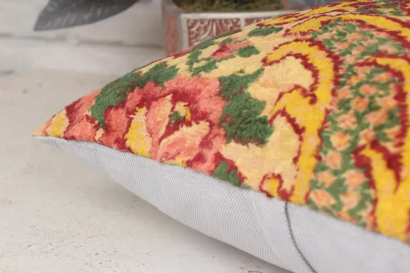 Handmade Kilim Cushion, Accent Cushion, Bolster Pillow Cover, Vintage Pillow, Kilim Cushion Sham, Cushion Case, 14x14 Green Pillow Sham - 7