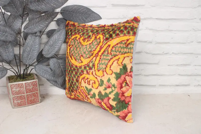 Handmade Kilim Cushion, Accent Cushion, Bolster Pillow Cover, Vintage Pillow, Kilim Cushion Sham, Cushion Case, 14x14 Green Pillow Sham - 4