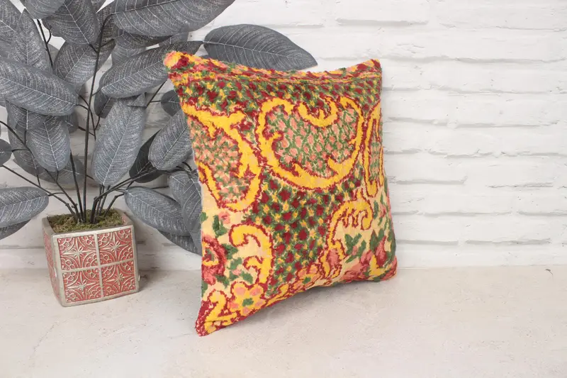 Handmade Kilim Cushion, Accent Cushion, Bolster Pillow Cover, Vintage Pillow, Kilim Cushion Sham, Cushion Case, 14x14 Green Pillow Sham - 3