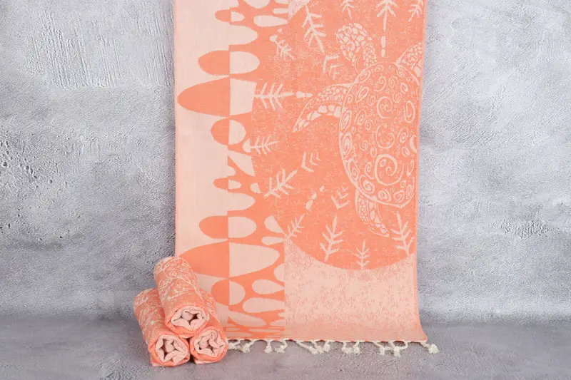 Turkish Towel Hand Towel, Holiday Towel, Personalized Kitchen Towel, Small Bath Towels, Custom Tea Towel, 36x18 Cotton Turtle Design Towel - 1