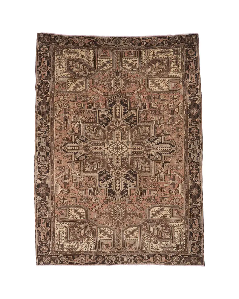 Alfombra Oushak turca vintage de 8,3x11,3 pies, alfombra marrón de lana maciza de gran tamaño - 1
