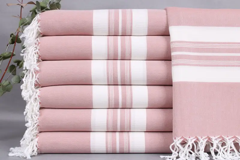 Personalized Powder Pink Striped Bath Towel, Beige, 38x60 Inches