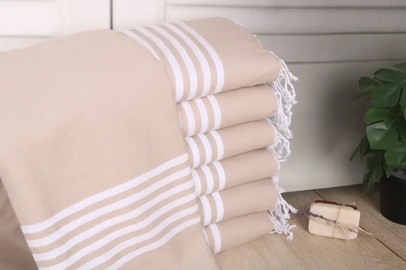 Bachelor Gifts Striped Beige Cotton Towel, Wedding Gift, 40x71 Inches