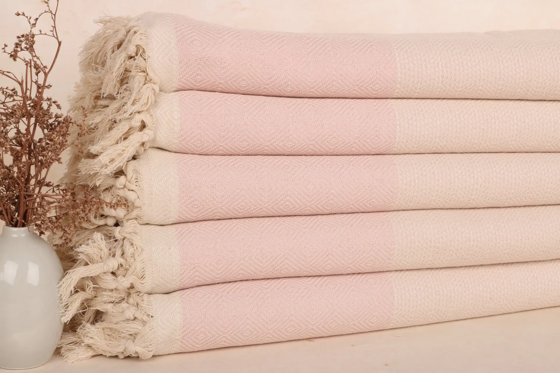 Personalized Light Pink Cotton Chevron Throw, 79x103 Inches - 1
