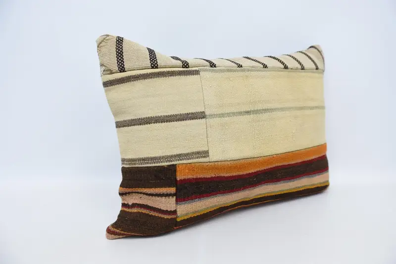 Cushion Case, Wool Kilim Pillow Cushion Cover, Vintage Kilim Pillow, Boho Pillow Sham Cover, 20x28 Beige Cushion Case, Vintage Kilim Throw Pillow - 3