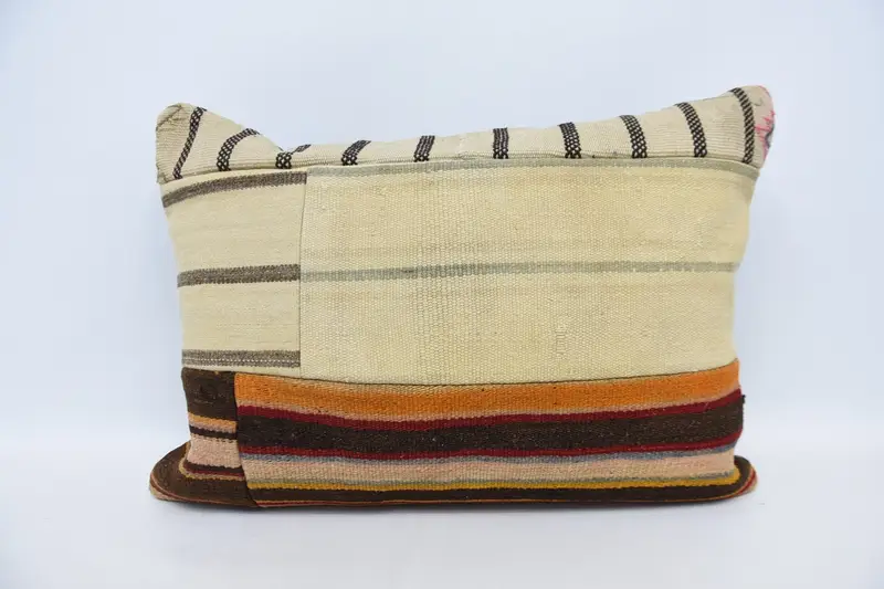 Cushion Case, Wool Kilim Pillow Cushion Cover, Vintage Kilim Pillow, Boho Pillow Sham Cover, 20x28 Beige Cushion Case, Vintage Kilim Throw Pillow - 1