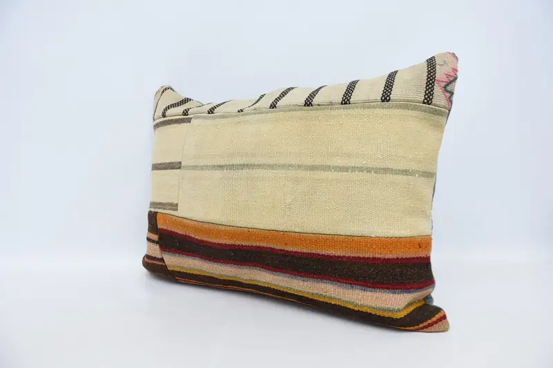 Cushion Case, Wool Kilim Pillow Cushion Cover, Vintage Kilim Pillow, Boho Pillow Sham Cover, 20x28 Beige Cushion Case, Vintage Kilim Throw Pillow - 4