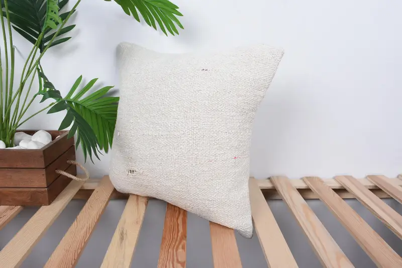 16x16 White Cushion Cover, Kilim Cushion Sham, Home Decor Pillow, Throw Kilim Pillow, Pillow Cover, Handmade Rug Seat Cushion - 5