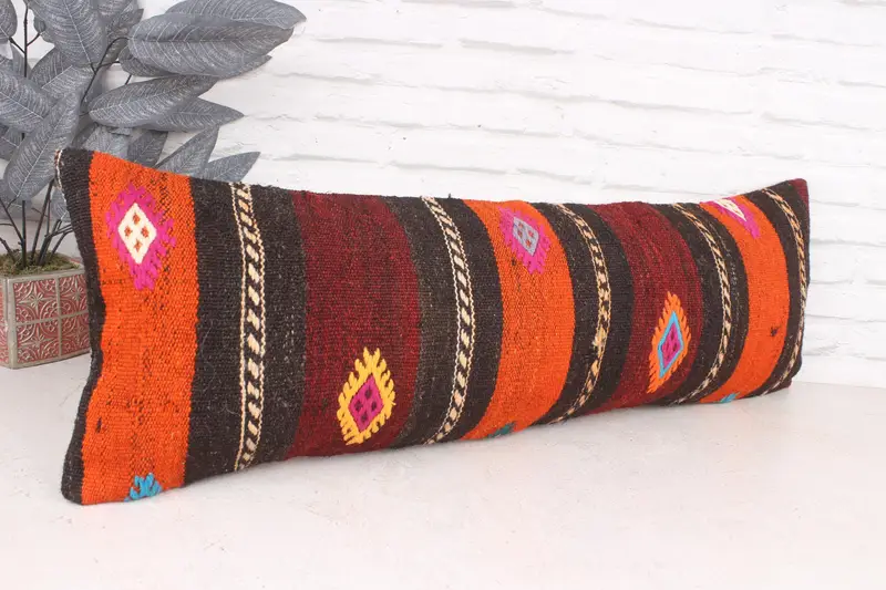 Turkish Rugs Cushion Cover, Cushion Case, Ethnical Kilim Rug Pillow, 12x36 Red Pillow, Interior Designer Pillow, Gift Pillow - 3