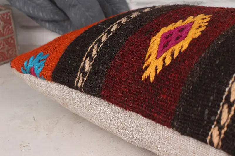 Turkish Rugs Cushion Cover, Cushion Case, Ethnical Kilim Rug Pillow, 12x36 Red Pillow, Interior Designer Pillow, Gift Pillow - 6