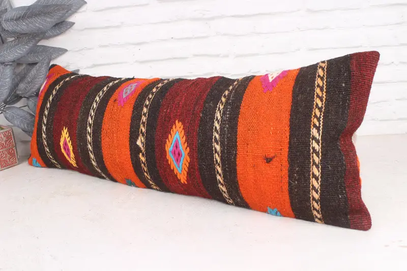 Turkish Rugs Cushion Cover, Cushion Case, Ethnical Kilim Rug Pillow, 12x36 Red Pillow, Interior Designer Pillow, Gift Pillow - 4