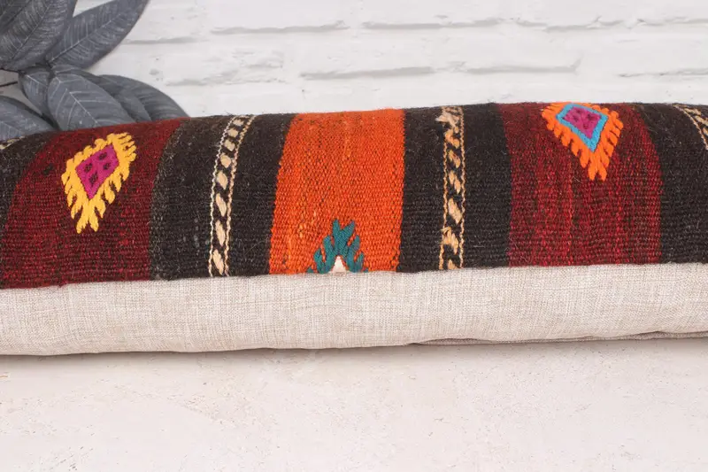 Turkish Rugs Cushion Cover, Cushion Case, Ethnical Kilim Rug Pillow, 12x36 Red Pillow, Interior Designer Pillow, Gift Pillow - 5