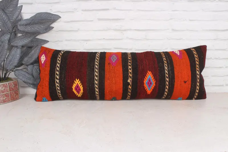 Turkish Rugs Cushion Cover, Cushion Case, Ethnical Kilim Rug Pillow, 12x36 Red Pillow, Interior Designer Pillow, Gift Pillow - 1