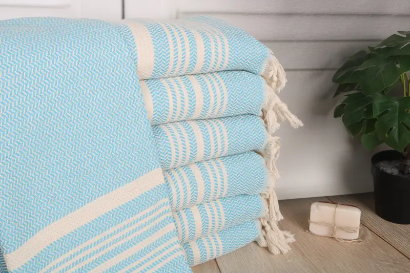 Bathroom Towels Striped Hand Towel Turquoise Cotton 18x40 inches
