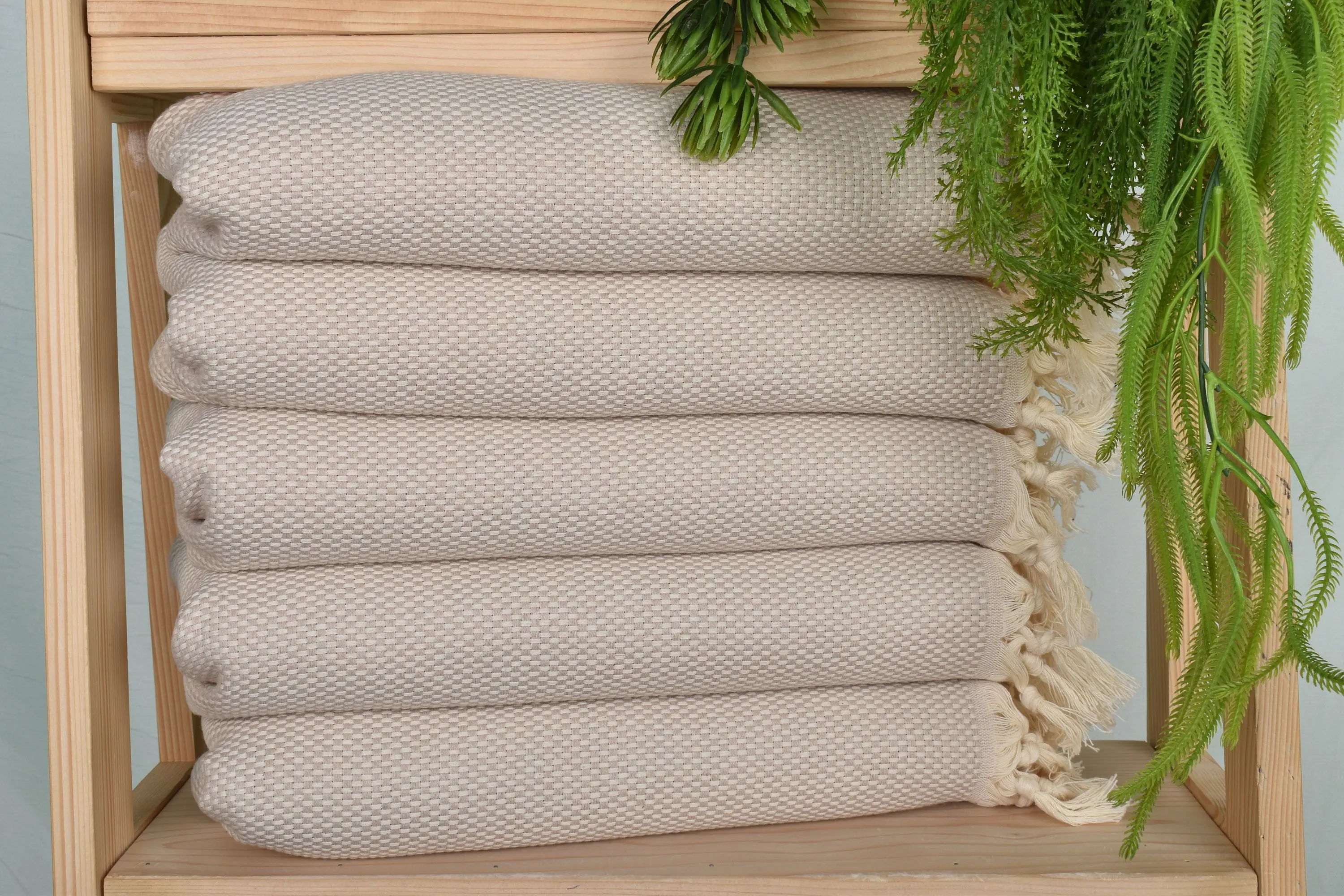 Personalized Hand Towel Organic Cotton Beige Polka Dot, 40x18 Inches - 1