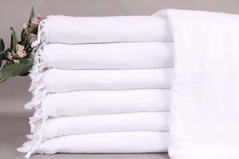 Personalized Beach Towel Organic Turkish Cotton White Solid, 32x71 Inches