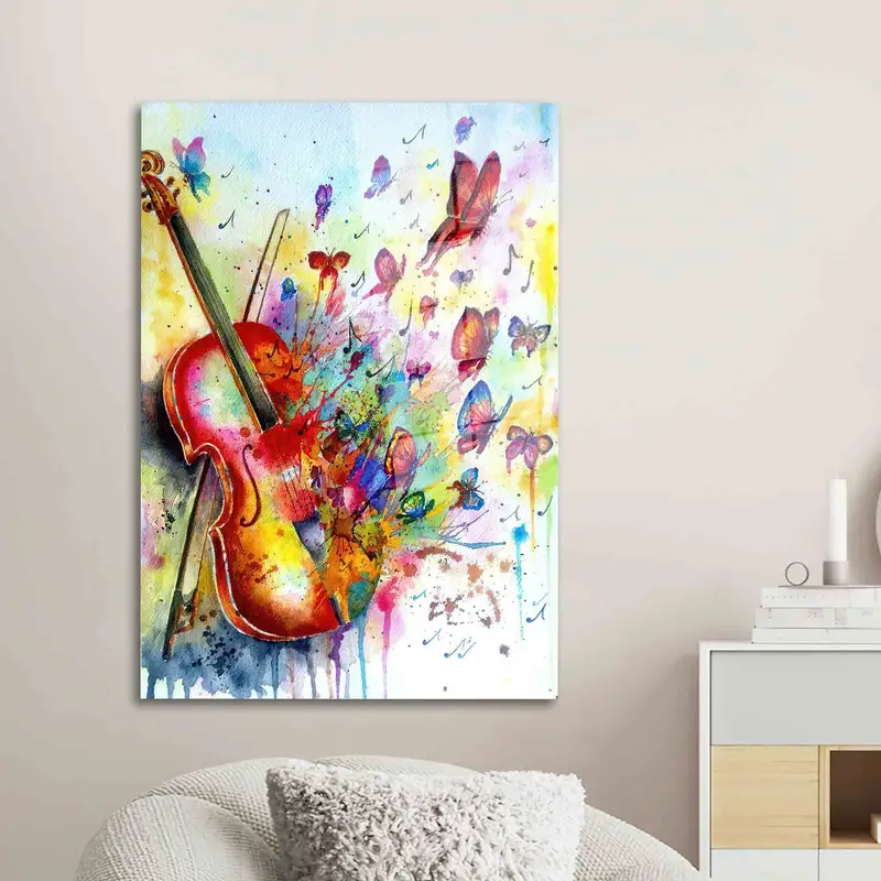モダンなプリントガラス: 音楽愛好家のための抽象的なカラフルなヴァイオリン