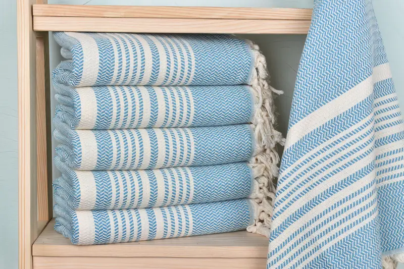 Beach Towel Turquoise Organic Cotton/Linen, 40x71 Inches