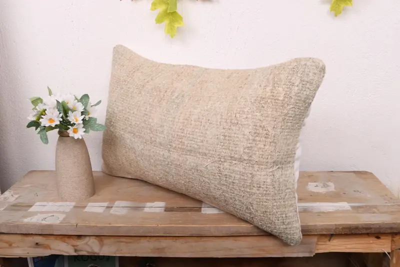 Cushion, Kilim Cushion Sham, Seat Pillow Case, Retro Throw Pillow, Pattern Throw Pillow, Gift Pillow, Vintage Pillow, 12x20 Beige Pillow Cover - 4