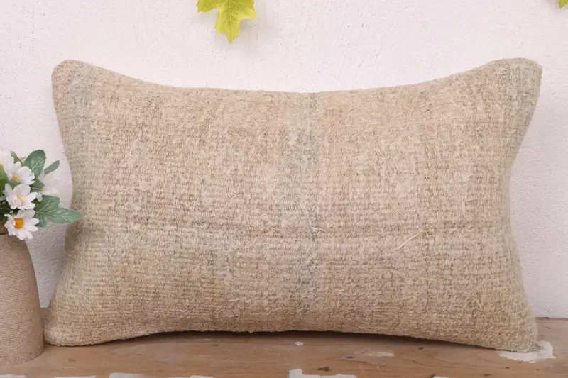 Cushion, Kilim Cushion Sham, Seat Pillow Case, Retro Throw Pillow, Pattern Throw Pillow, Gift Pillow, Vintage Pillow, 12x20 Beige Pillow Cover - 2