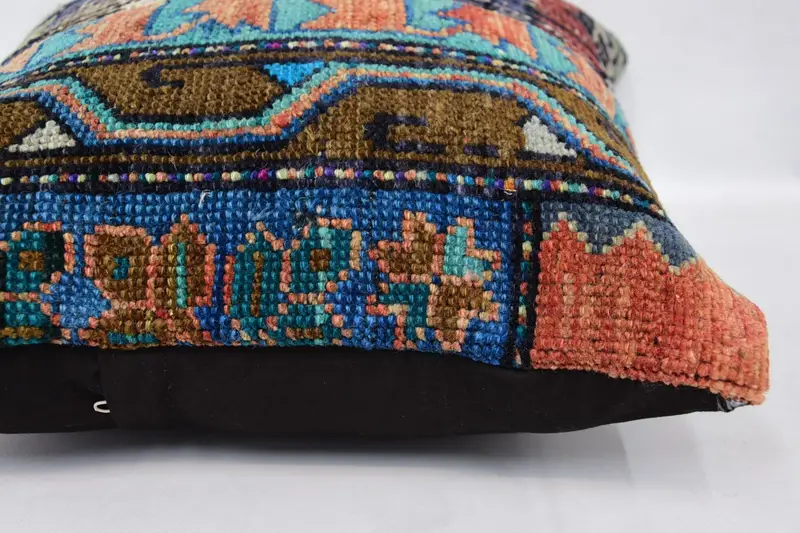 Pillow Case, Natural Cushion Case, 16x16 Blue Pillow Sham, Vintage Kilim Pillow, Handmade Kilim Cushion, Turkish Kilim Pillow, Comfy Throw Pillow - 5