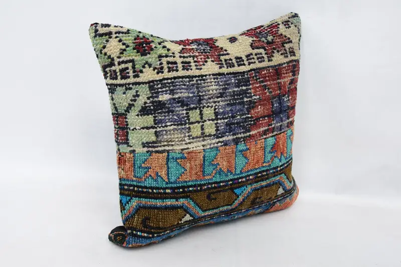 Pillow Case, Natural Cushion Case, 16x16 Blue Pillow Sham, Vintage Kilim Pillow, Handmade Kilim Cushion, Turkish Kilim Pillow, Comfy Throw Pillow - 3