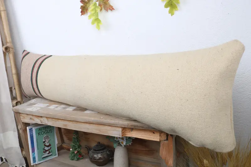 Floor Cushion Case, Pillow for Couch, 12x48 Beige Pillow, Pillow Sham, Turkish Kilim Pillow, Aztec Cushion Case, Home Decor Pillow - 4