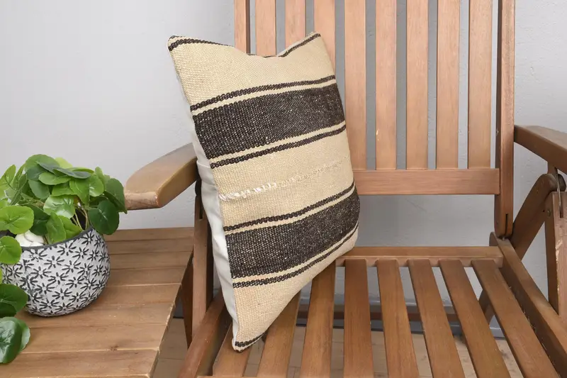 Cushion Case, Vintage Kilim Throw Pillow, Designer Throw Pillow, Ethnical Kilim Rug Pillow, Kilim Pillow, 16x16 Beige Pillow Cover - 2