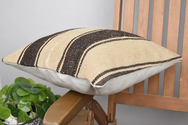 Cushion Case, Vintage Kilim Throw Pillow, Designer Throw Pillow, Ethnical Kilim Rug Pillow, Kilim Pillow, 16x16 Beige Pillow Cover - 6