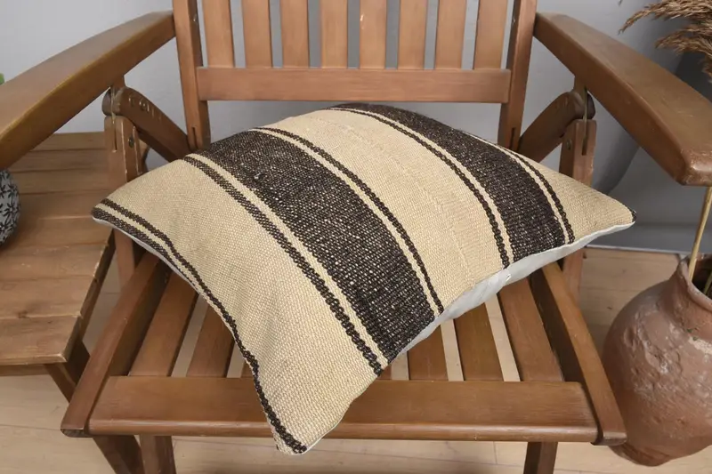 Cushion Case, Vintage Kilim Throw Pillow, Designer Throw Pillow, Ethnical Kilim Rug Pillow, Kilim Pillow, 16x16 Beige Pillow Cover - 4