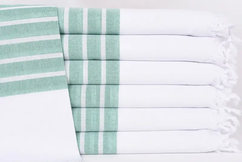 Personalized Green Striped Turkish Towel, Organic Cotton, 70x40 Inches