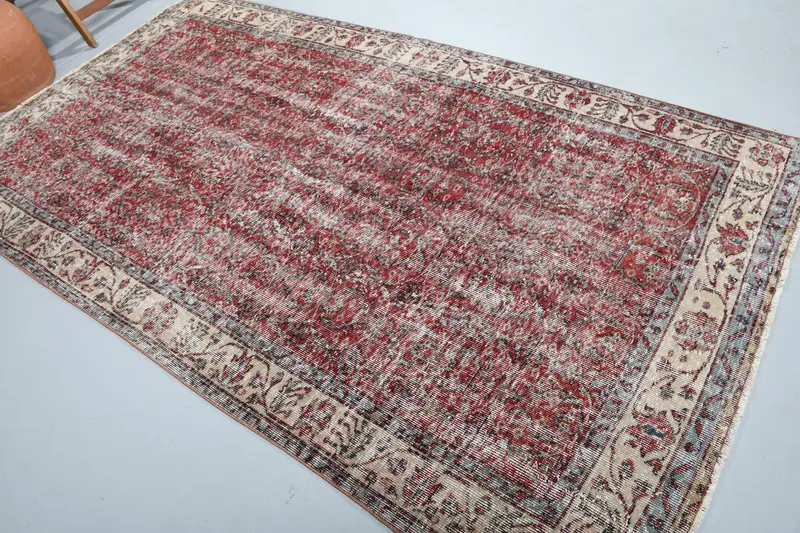 Vintage Türk Halısı, 5x9 ft Büyük Halı, Kırmızı Gri Yün Halı - 1