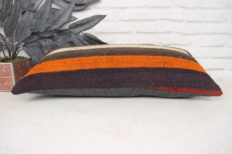 Aztec Pillow Cover, Turkish Kilim Pillow, Pattern Throw Pillow Sham, Vintage Kilim Throw Pillow, 12x24 Orange Cushion, Turkish Pillow, Cushion - 5