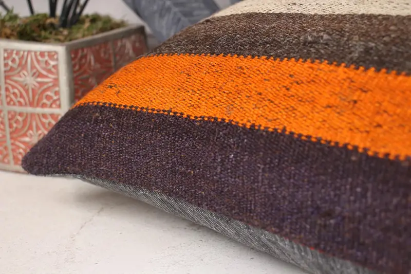 Aztec Pillow Cover, Turkish Kilim Pillow, Pattern Throw Pillow Sham, Vintage Kilim Throw Pillow, 12x24 Orange Cushion, Turkish Pillow, Cushion - 7