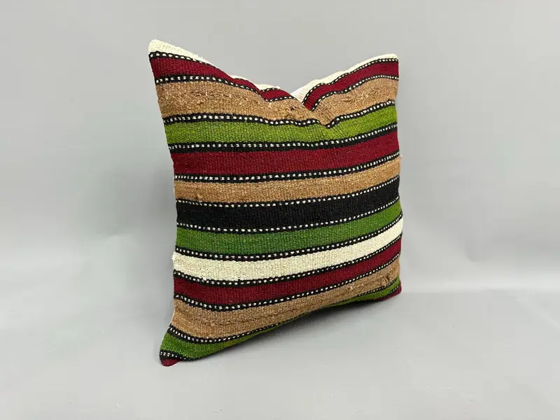 Square Throw Pillow Case, Handmade Kilim Cushion, Turkish Pillow, 18x18 Red Pillow, Pillow Case, Southwestern Pillow Cover, Turkish Kilim Pillow - 2
