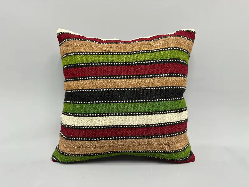 Square Throw Pillow Case, Handmade Kilim Cushion, Turkish Pillow, 18x18 Red Pillow, Pillow Case, Southwestern Pillow Cover, Turkish Kilim Pillow - 4