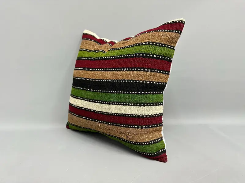 Square Throw Pillow Case, Handmade Kilim Cushion, Turkish Pillow, 18x18 Red Pillow, Pillow Case, Southwestern Pillow Cover, Turkish Kilim Pillow - 3