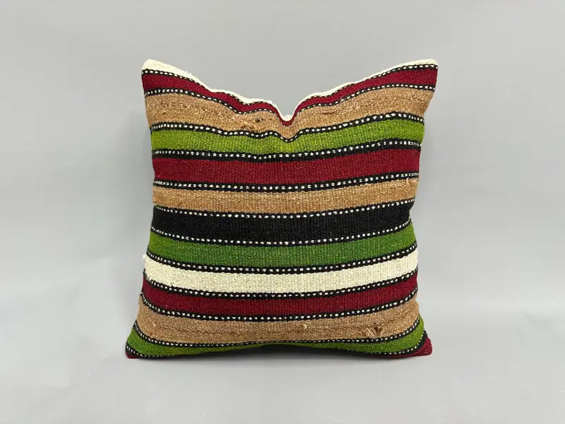 Square Throw Pillow Case, Handmade Kilim Cushion, Turkish Pillow, 18x18 Red Pillow, Pillow Case, Southwestern Pillow Cover, Turkish Kilim Pillow - 1