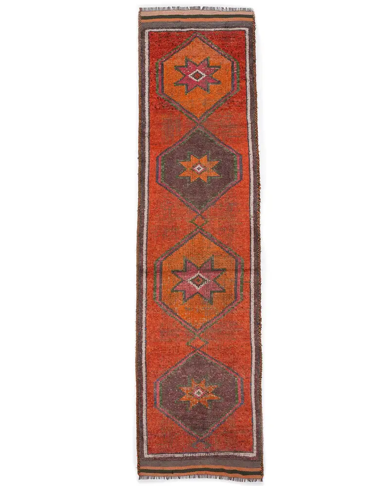 Canlı Turuncu Halı, Pembe Tonlu 3,1x12,2 ft