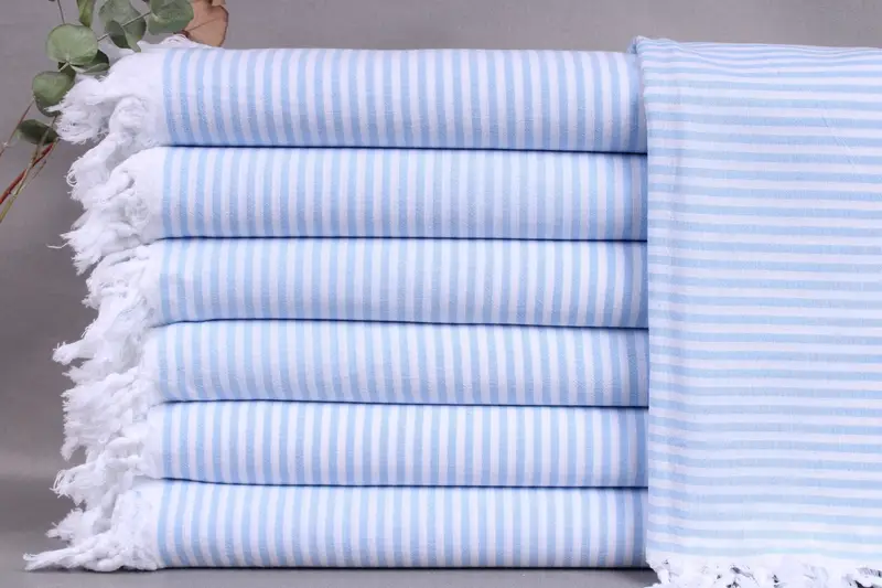 Beach Towel Personalized Light Blue Striped Turkish Cotton, 40x63 Inches