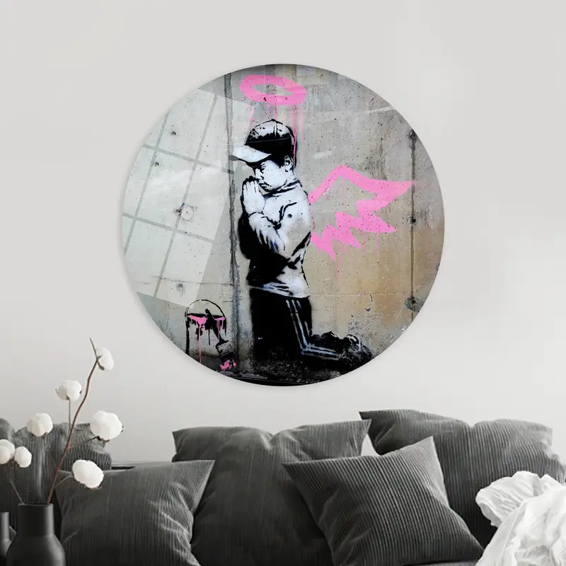 Enchanting Banksy Angel Boy Canvas Print - Vibrant Graffiti Art