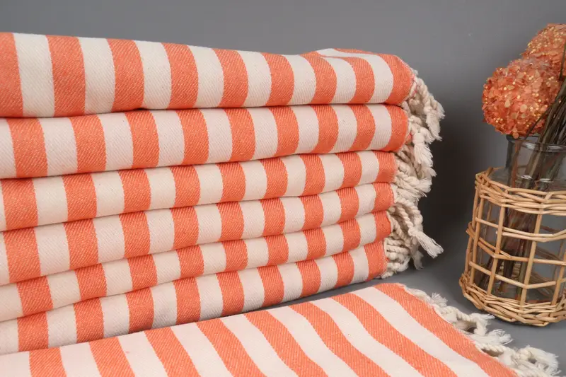 Personalized Orange Striped Bath Towel Beige, 36x79 Inches