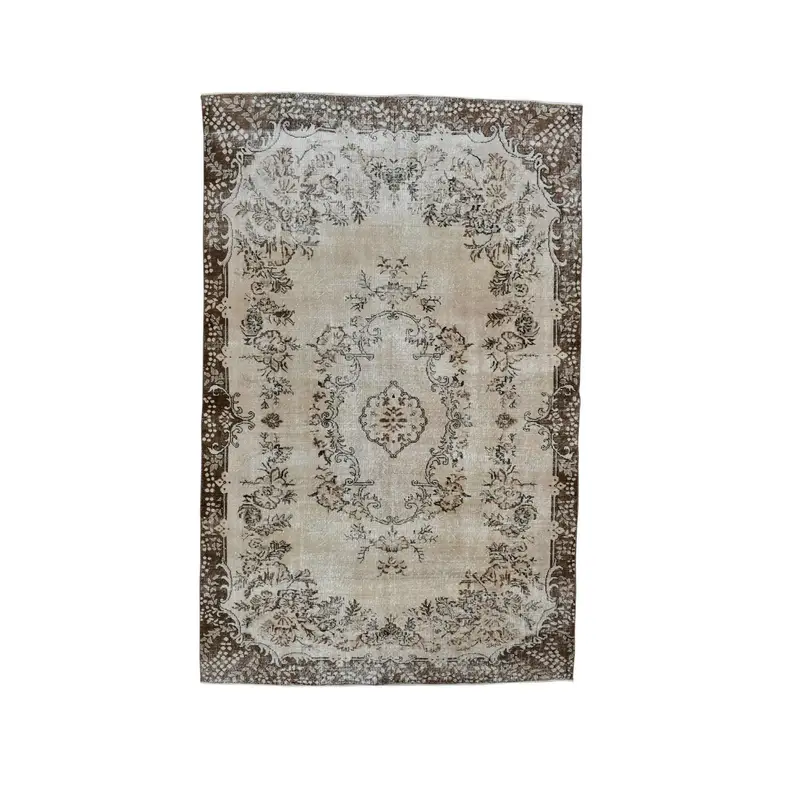 Turkish Vintage Rug, 6.5x10.2 ft Oushak Rug, Brown Large Oriental Rug - 1