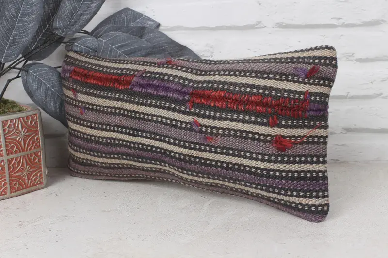 Boho Pillow Sham Cover, Handmade Kilim Cushion, Pillow Case, 8x16 Brown Pillow, Sustainable Pillow Sham, Interior Designer Pillow - 3
