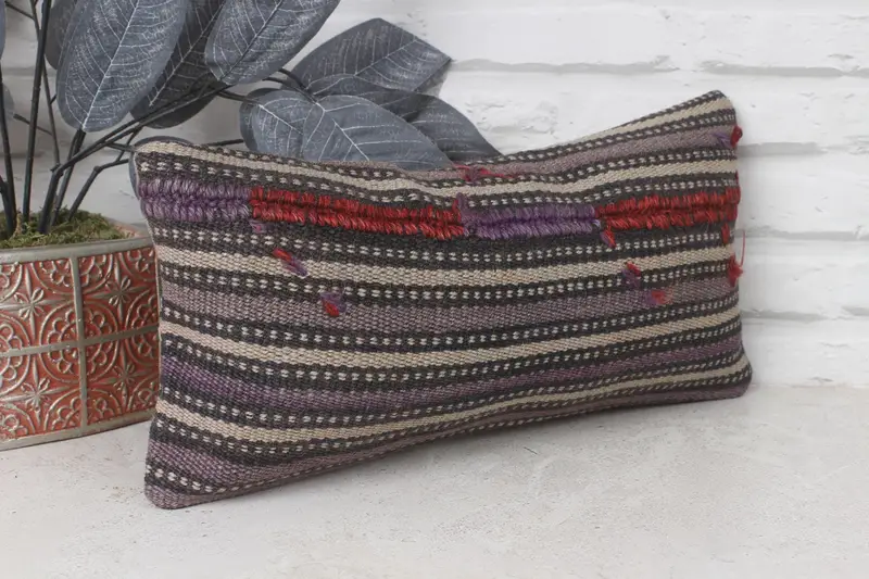 Boho Pillow Sham Cover, Handmade Kilim Cushion, Pillow Case, 8x16 Brown Pillow, Sustainable Pillow Sham, Interior Designer Pillow - 4