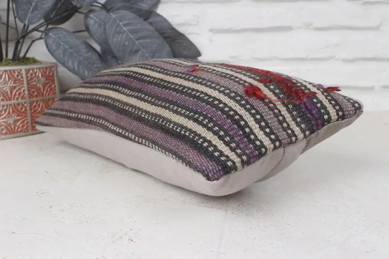 Boho Pillow Sham Cover, Handmade Kilim Cushion, Pillow Case, 8x16 Brown Pillow, Sustainable Pillow Sham, Interior Designer Pillow - 6