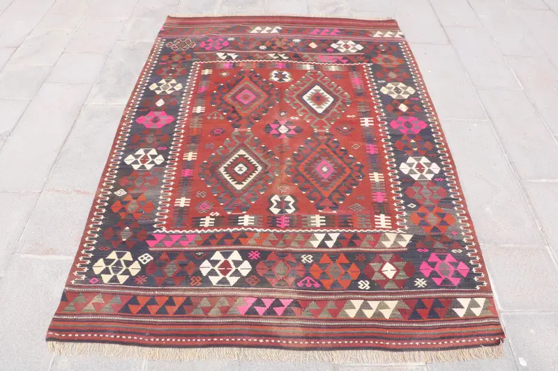 Alfombra morada y azul, diseño botánico de 5,1x7,5 pies